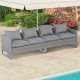 Gray patio sofa set with cushions, featuring colorfast PE wicker and sturdy metal frame, ideal for outdoor relaxation.