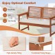 2-person solid wood patio bench with backrest and soft cushions, featuring breathable fabric and functional fixing.