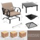 Patio rocking chair with thick cushions and curved armrests, featuring a rustproof metal frame for backyard relaxation.