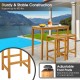 30-inch height acacia wood bar chair set of 2 with saddle-shaped seats, ideal for outdoor use by the pool.