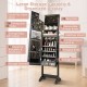 Freestanding black jewelry cabinet with full-length mirror, featuring 78 ring slots and multiple storage compartments.