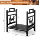 Metal firewood rack with dual handles, 18.5 inches, featuring moose design, for tidy indoor or outdoor wood storage.
