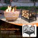 Metal firewood rack with dual handles, featuring a sturdy design and moose decoration, ideal for indoor or outdoor use.