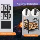 18.5-inch metal firewood rack with dual handles, featuring no-screw installation and moose design for indoor or outdoor.