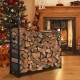 4 feet firewood rack stand with mesh sides, elevated legs, and deer design for indoor or outdoor wood storage.