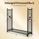 4 feet firewood rack stand with mesh sides, powder-coated for rust resistance, perfect for indoor and outdoor use.