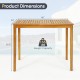 Rectangular acacia wood bar height table with dimensions 45” x 24” x 39.5”, perfect for outdoor dining and gatherings.