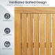 Close-up of the ventilated slatted design of the acacia wood bar height table, ideal for outdoor use and easy to clean.