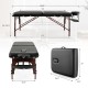 Folding massage table with height-adjustable beech wood frame, black PU leather, and memory foam for ultimate comfort.