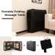 Folding massage table in black with beech wood frame, adjustable height, and memory foam for ultimate comfort.
