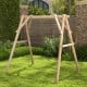Heavy duty wooden swing frame with reinforced bars, suitable for backyard and garden, offers stability and durability.