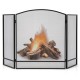 3-panel foldable fireplace screen in black wrought iron, providing spark protection for kids and pets in the living.