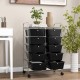 10-drawer rolling storage cart in black with metal frame and wheels, ideal for home or office organization.
