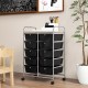 10-drawer rolling storage cart in black showcasing a mesh top platform, designed for versatile organization in any.