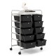 10-drawer rolling storage cart in black with metal frame, featuring removable drawers and lockable wheels for easy.