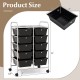 10-drawer rolling storage cart in black with dimensions 34” height and 14.5” width, perfect for efficient organization.