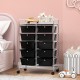 10-drawer rolling storage cart in black with removable drawers and mesh top, perfect for classrooms or home.