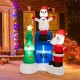 Lighted 6-foot inflatable Christmas scene featuring Santa Claus, snowman, and tree, perfect for outdoor holiday decor.