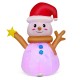 Inflatable Christmas snowman with a red hat and 360° rotating colorful LED light for festive outdoor decoration.
