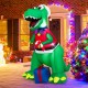 6FT inflatable dinosaur Christmas decoration with LED lights, wearing a Santa hat and holding a candy cane, for outdoor.