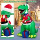 6FT inflatable dinosaur Christmas decoration with LED lights, hat, cane, and gift box for festive outdoor displays.