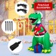 6FT inflatable Christmas dinosaur decoration with LED lights, featuring a gift box and accessories for outdoor.