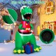 Realistic 6FT inflatable dinosaur Christmas decoration with LED lights and waterproof blower for festive outdoor.
