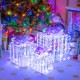 Set of 3 iridescent Christmas gift boxes with bows, illuminated by 156 cold white lights, perfect for festive decor.