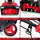 Close-up of the 20-inch electric snow thrower's heavy-duty steel auger blades and dual LED headlights for efficient.