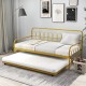 Twin size golden metal daybed with trundle and lockable wheels, ideal for guest accommodation in living rooms or.