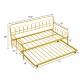 Twin size golden metal daybed with trundle, featuring lockable wheels for easy mobility and stability, ideal for guest.