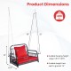 Patio rattan porch swing hammock chair with red cushion, featuring a durable metal frame and suitable for outdoor use.