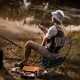 Foldable patio chair with storage pocket backrest, ideal for fishing and camping, featuring a sturdy design and comfort.
