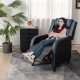 PU leather gaming recliner chair in blue with adjustable backrest, footrest, and side pockets for storage and comfort.