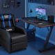 PU leather gaming recliner chair in blue with adjustable backrest, massage lumbar pillow, and side storage pockets.