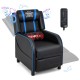 PU leather gaming recliner chair in blue featuring a remote-controlled massage lumbar pillow and ergonomic design for.