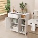 White bathroom cabinet featuring a drawer, open compartments, and adjustable shelves for versatile storage solutions.
