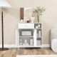White bathroom cabinet with a sleek design, featuring a single drawer and multiple open compartments for stylish.