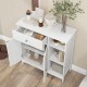 White bathroom cabinet top view showing open compartments and drawer, perfect for organized storage in any room.