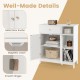 White bathroom cabinet showcasing metal door knobs, smooth hinges, and open compartments for versatile storage.