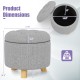 Round gray upholstered ottoman with solid rubber feet, featuring 6.5-gallon storage and cushioned seat for versatile.