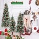 Pre-lit snowy slim Christmas tree set of 3 with warm white LED lights, perfect for festive home decoration.