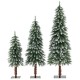 Set of 3 pre-lit snowy Christmas trees with slim design, featuring 50, 100, and 150 LED lights for festive decor.