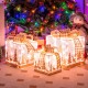 Set of 3 lighted Christmas gift boxes with warm white lights, featuring a charming silhouette pattern for festive decor.