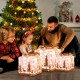 Lighted Christmas gift box set with 100 warm white lights, featuring a charming silhouette pattern for festive decor.