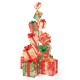 Stacked lighted Christmas gift box tower with 15 boxes, featuring 450 warm white lights for festive decoration.