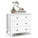 White 3 drawer dresser chest with bronze knobs, perfect for bedroom storage and modern decor.