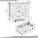3-drawer white dresser chest with smooth surface and raised legs for easy cleaning, ideal for bedroom storage.