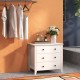 Three-drawer white dresser chest with modern design, ideal for bedroom storage and easy access to essentials.