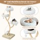 70-inch tall beige cat tree featuring a cozy top perch, two side perches, and three dangling balls for playful lounging.